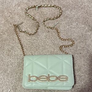 Bebe Light Green Crossbody Bag with Gold Chain